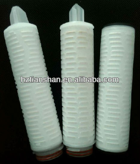 0.10 micron Polytetrafluoroethylene PTFE pleated membrane filter cartridge with absolute filtration efficiency