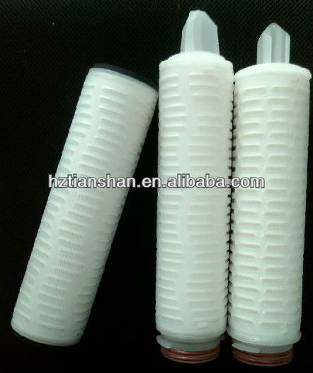 1.0 micron Polytetrafluoroethylene PTFE pleated membrane filter cartridge with absolute filtration efficiency