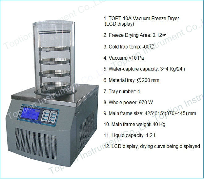 1.2 Kg/24h Lyophilizers/ Vacuum Freeze Dryer Price (TOPT-10A)