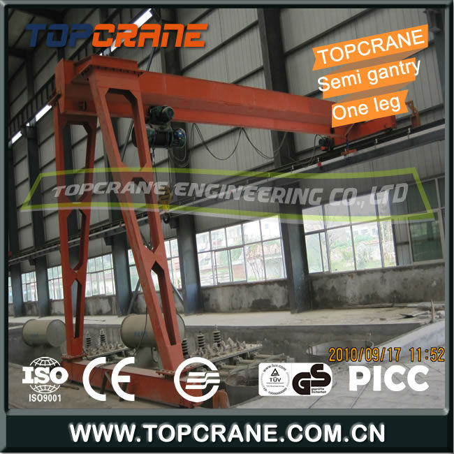 2 ton ~10 ton single girder Semi Gantry Crane, single beam half gantry crane