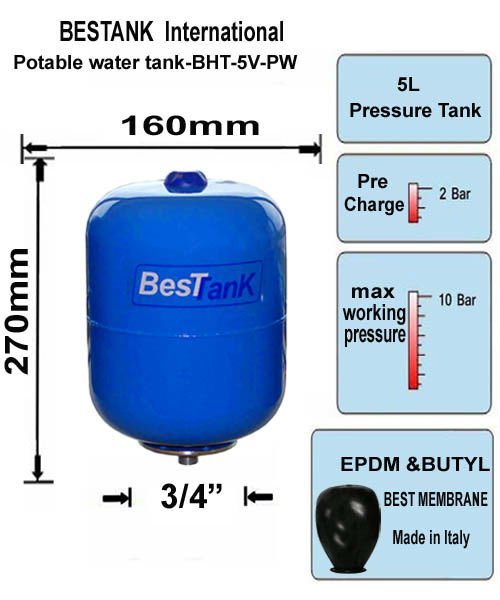 5-80L lt Vertical Potable Water Pressure Tank - 8bar 10bar 16 bar 25bar