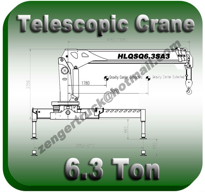 6 ton Telescopic Crane. 6000 kg straight arm truck crane