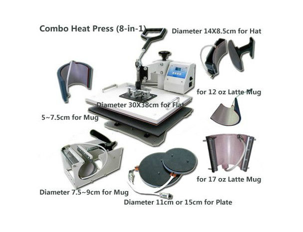 CE Digital Combo swing -Away 8 in 1 heat press machine - CE Plancha Plana combo 8 en 1 / Planchas Termicas