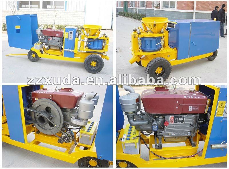 Concrete gunite machine with diesel engine