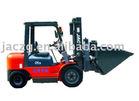 Forklift with hinged scoop