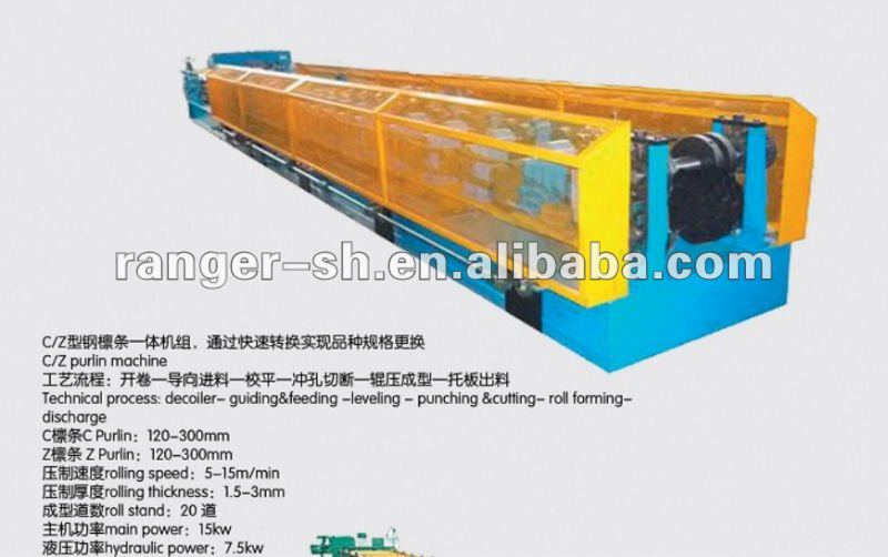 Galvanized C Z steel Purlin Roll Forming Machine for ceiling board producing for building