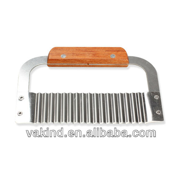 Hardwood Handle Crinkle Wax Vegetable Soap Cutter Wavy Slicer Stainless Steel