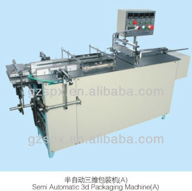 hot , semiautomatic convey tranmit 3D transparent shrink film overwrap machine