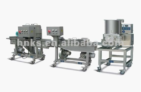 new style hamburger patty making line including the patty making starching and crumbing machine