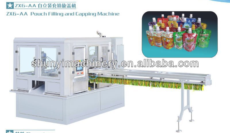 Oblique mouth self-supporting bag filling capping machine