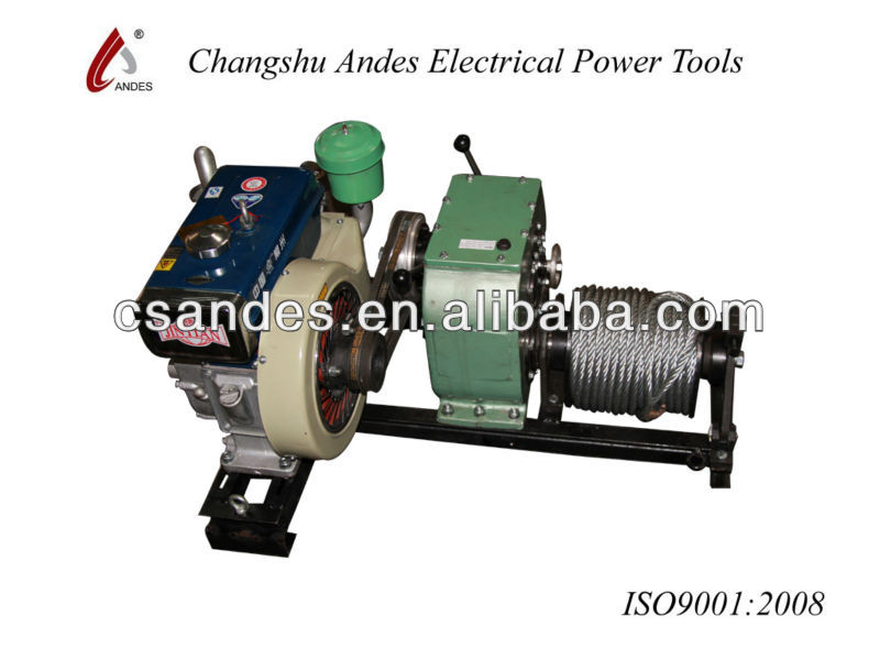 Petrol or diesel engine powered rope hoist winch