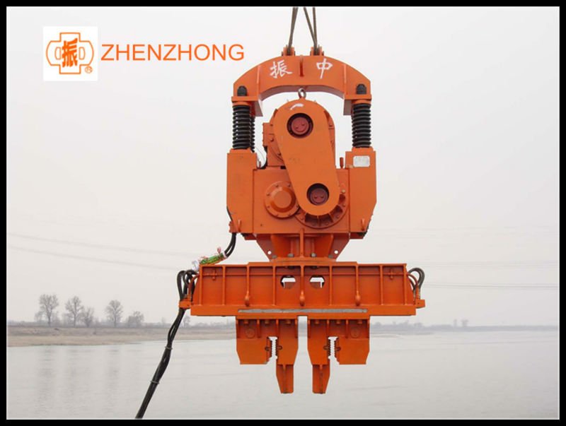 pile driving machine zhenzhong brand vibro hammer with hydraulic pipe pile clamp for steel sheet pile