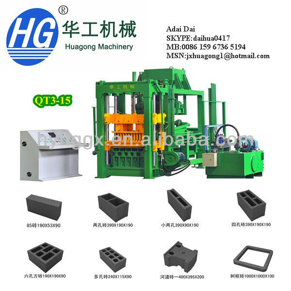 QT3-15 automatic fly ash brick making machine/hollow block machine