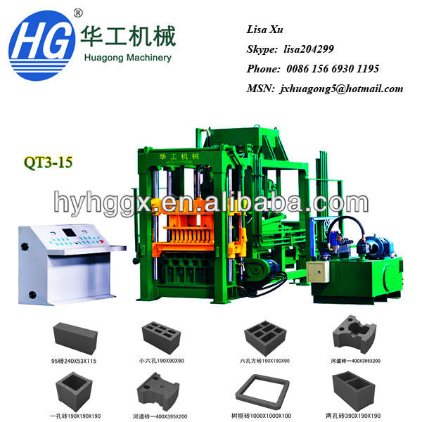 QT3-15 small scale industry machine,automatic concrete block making machine