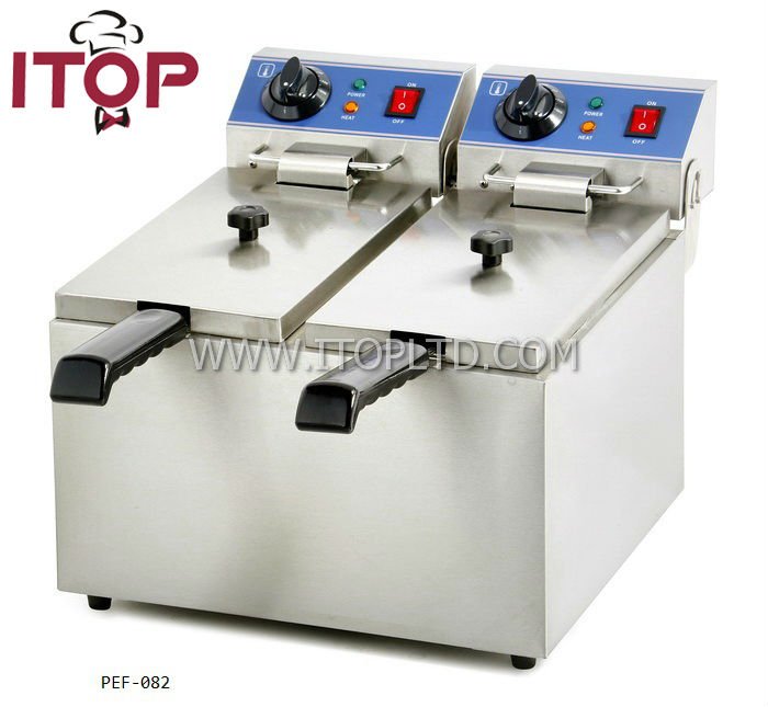 Stainless steel electric fryer with 8+8 L double tanks