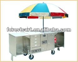 Stainless Steel Outdoor Food Cart with Umbrella