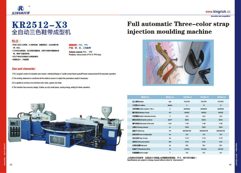 Three-color strap injection moulding machine