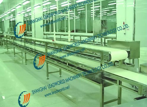 Three level belt conveyor in assembly line