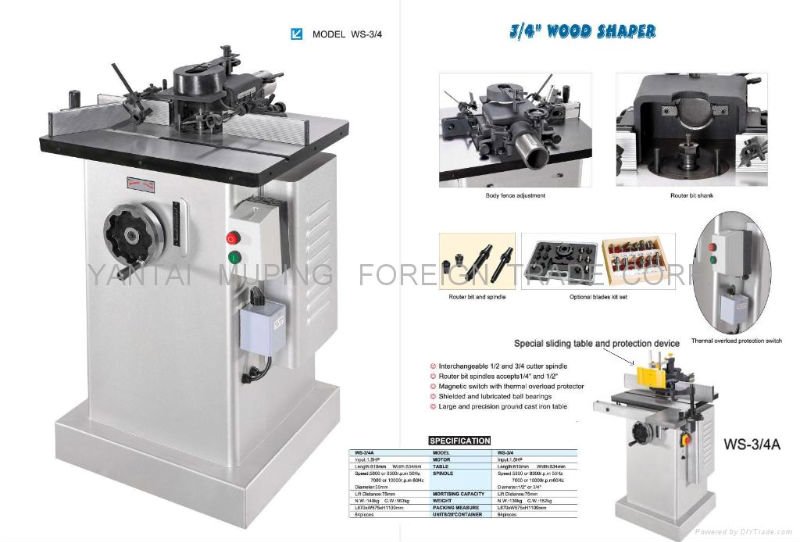 wood shaper WS-3/4,WS-3/4A with Table Length 610mm and Width 534mm