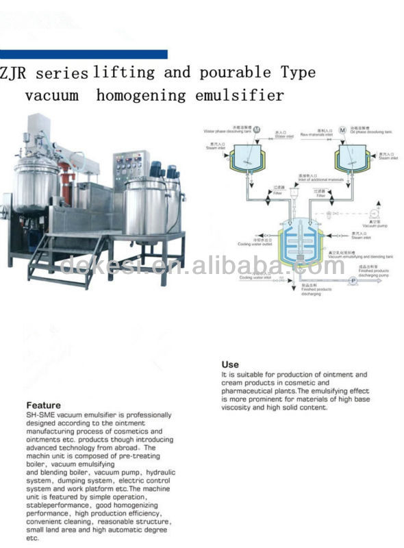 ZJR-650L Vacuum homogenizing emulsifier for cream (lift type,pourable,buttons or PLC control)