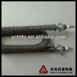 Finned tubular heating elements for forced air heating