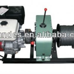 Petrol or diesel engine powered rope pulling winch