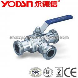 Sanitary clamped 3 way ball Valve stainless steel