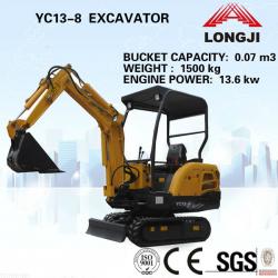 YUCHAI excavator YC13-8 Chinese mini digger for sale (Bucket Capacity: 0.07m3, Operating Weight: 1500kg)