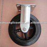 caster with rubber cushion tread bonded to a cast iron core